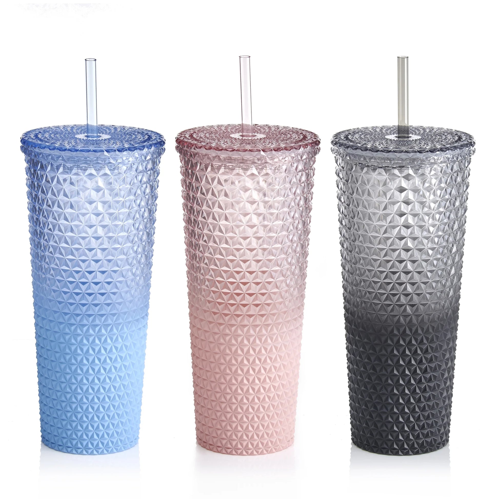 26 Fl Oz Ombre Pink Reusable Plastic Textured Tumbler, Double-Walled