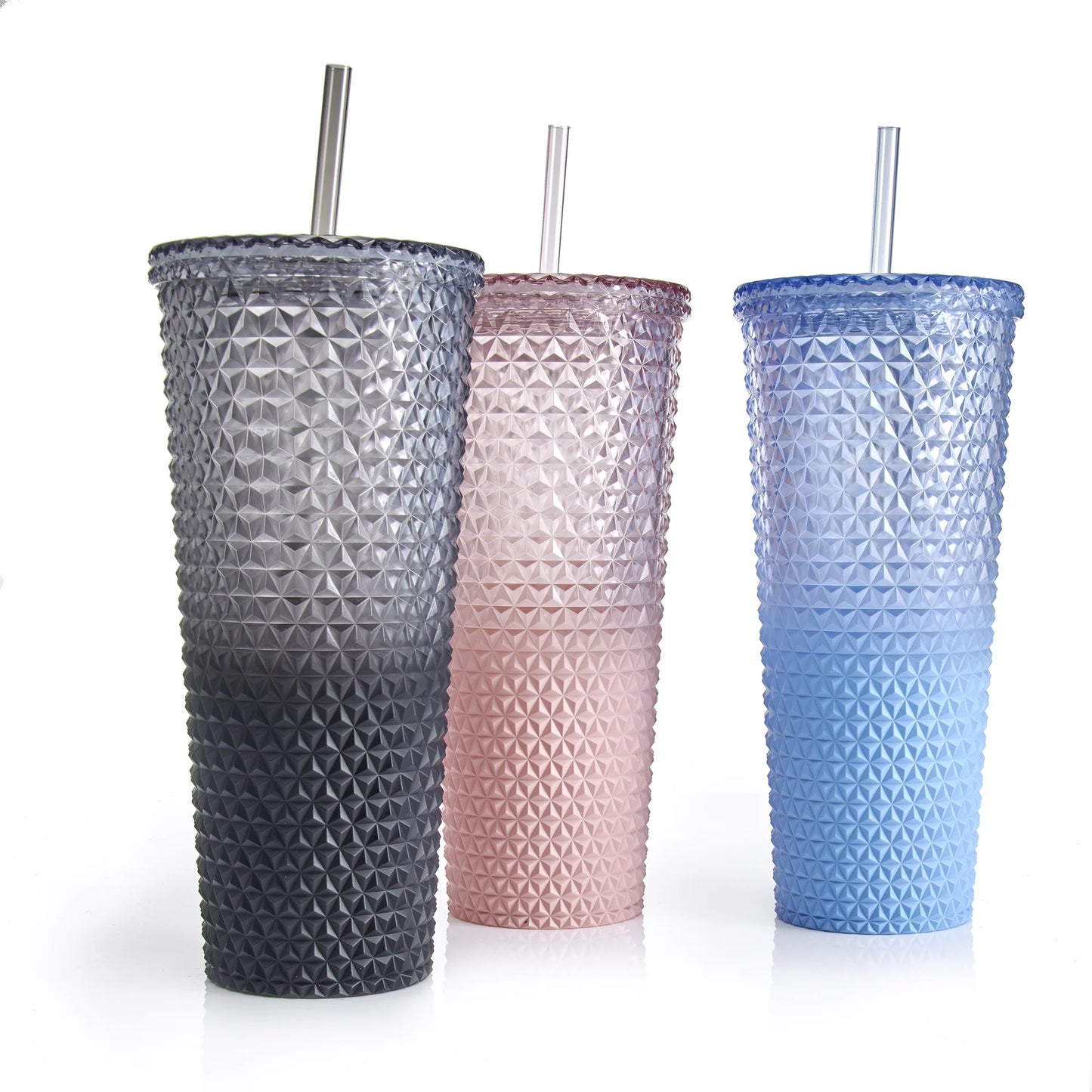 26 Fl Oz Ombre Pink Reusable Plastic Textured Tumbler, Double-Walled