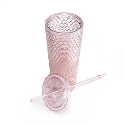 26 Fl Oz Ombre Pink Reusable Plastic Textured Tumbler, Double-Walled