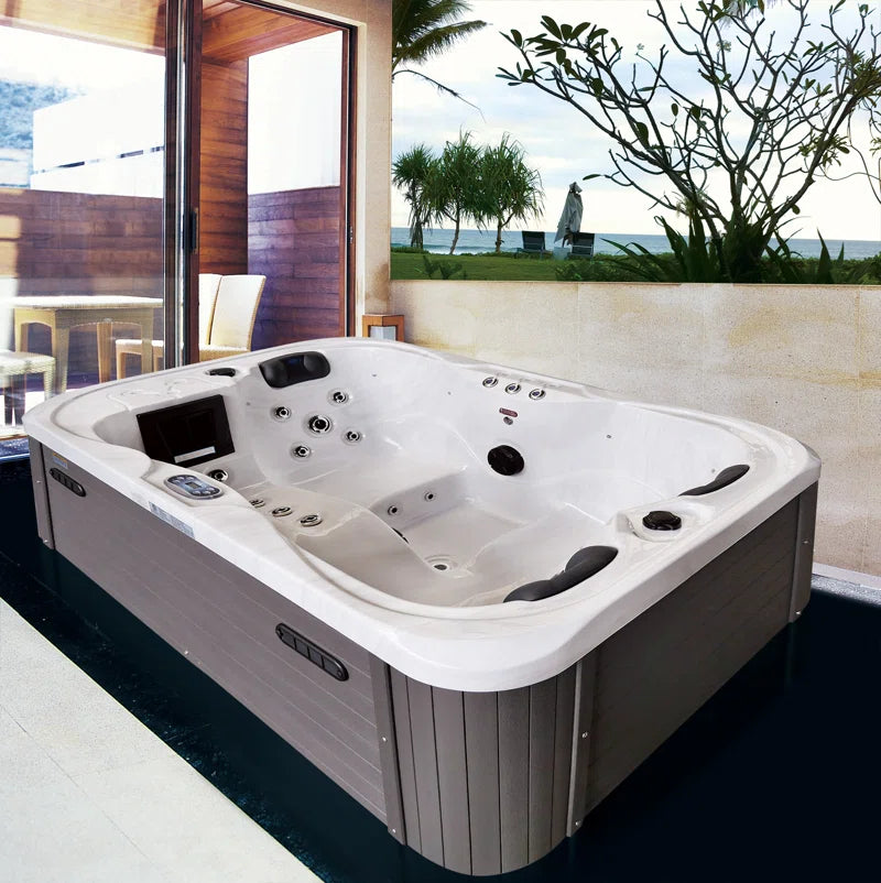 Brotherton 3 - Person 29 - Jet Acrylic Rectangular Hot Tub with Ozonator in White/Gray