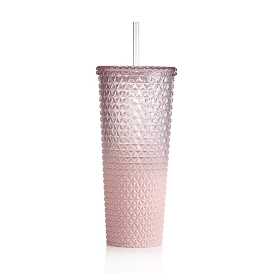 26 Fl Oz Ombre Pink Reusable Plastic Textured Tumbler, Double-Walled