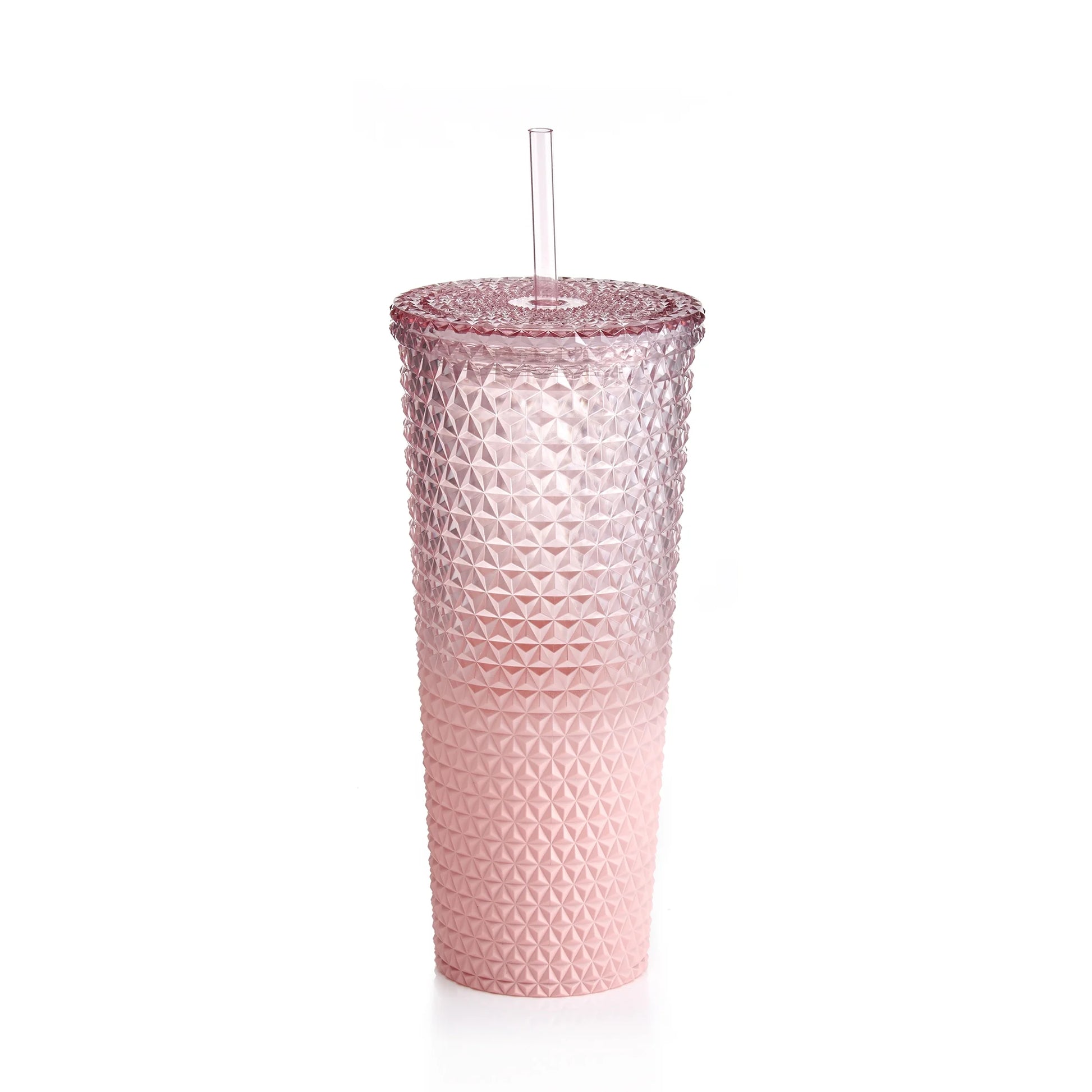 26 Fl Oz Ombre Pink Reusable Plastic Textured Tumbler, Double-Walled