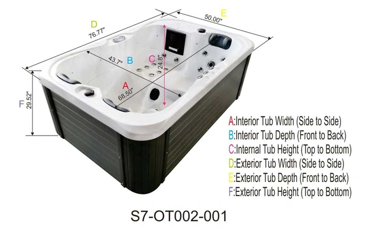 Brotherton 3 - Person 29 - Jet Acrylic Rectangular Hot Tub with Ozonator in White/Gray